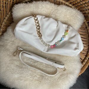 White Clutch Bag with Crossbody Chain Strap